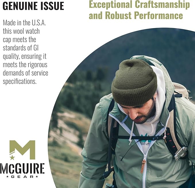 100% Wool Watch Cap – GI Warm Winter Beanie Cap for Cold Weather – Made in the USA Military Specifications.