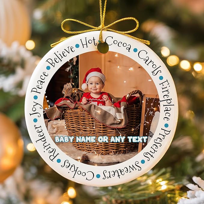 Personalized Photo Christmas Ornament 2025 for Baby's First Christmas Personalized Ceramic Keepsake with Name & Date Newborn Boy Girl Gift Idea