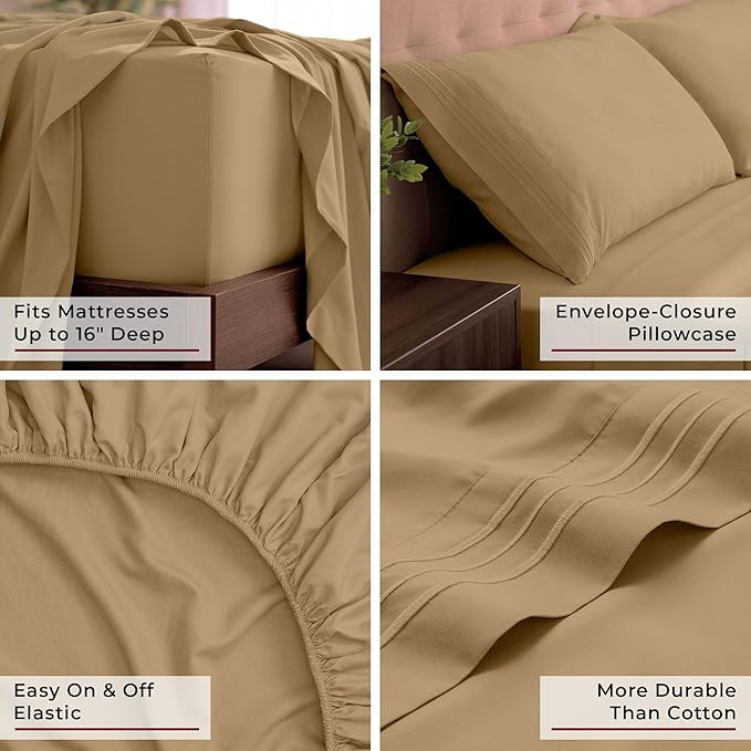 Mellanni King Sheets Set - 4 PC Iconic Collection Bedding - Hotel Luxury, Extra Soft, Cooling Bed Sheets - Wrinkle, Fade, Stain Resistant (King, Gold)