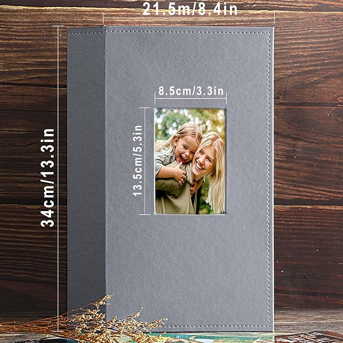 Ywlake Photo Album 4x6 300 Pockets, Leather Photo Albums Holds 300 Horizontal Only Pictures Grey