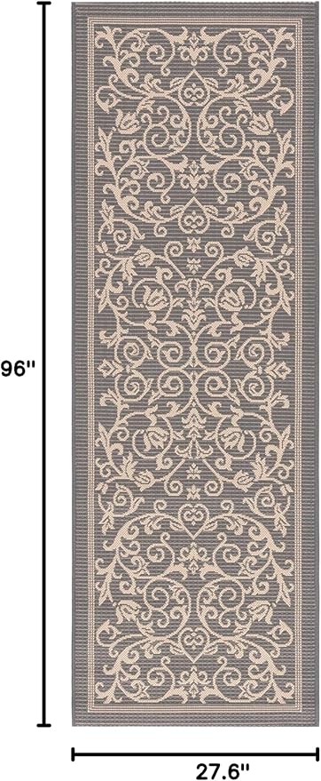 SAFAVIEH Washable Rug Outdoor Courtyard Collection - 2'3" x 8' Runner, Grey & Natural, Non-Shedding & Easy Cleaning, Ideal for Patio, Entryway, Mudroom, Hallway, Kitchen (CY2098-3606)