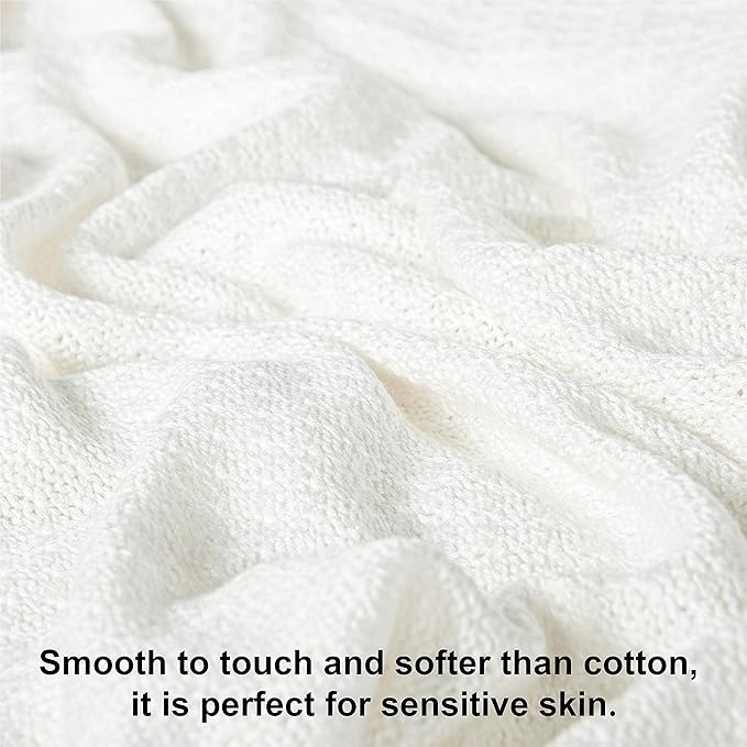 NTBAY Cable Knit Cooling Bed Blanket, Soft and Breathable Oversized Twin Bed Blanket 60x80 Inches Made from Rayon Derived from Bamboo for Bedroom, Travel, White