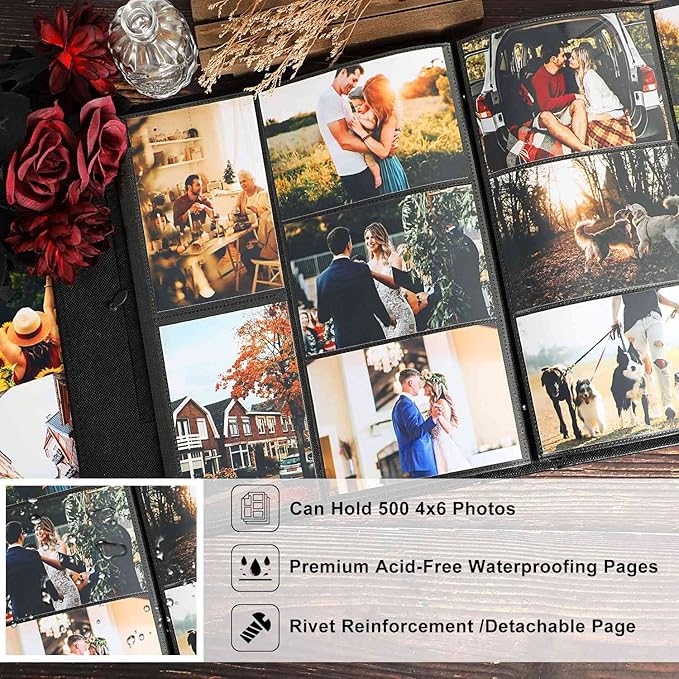 Ywlake Photo Album 4x6 500 Pockets Photos, Extra Large Capacity Family Wedding Picture Albums Holds 500 Horizontal and Vertical Photos Purple