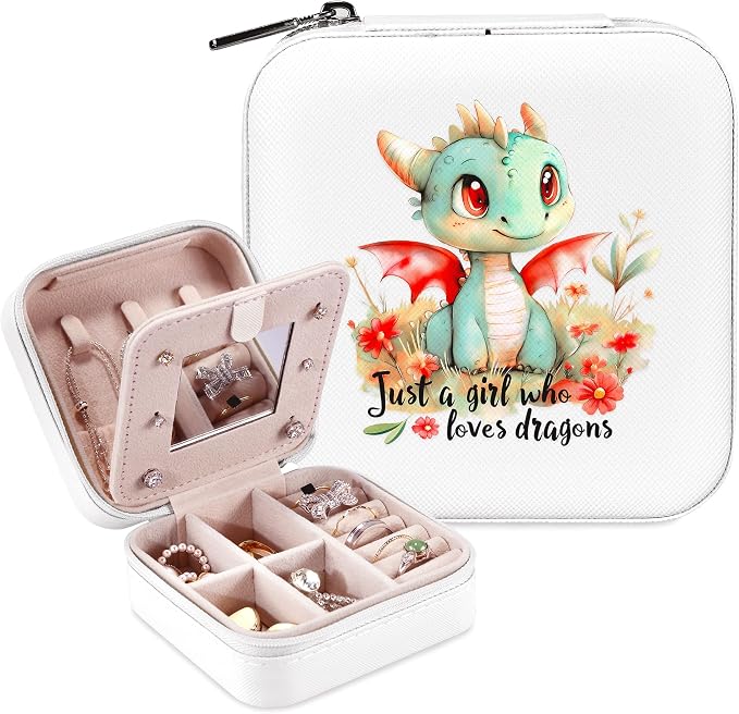 Dragon Jewelry Box, Gifts For Women Teens Girls, Dragon Lovers Stuff Items Accessories Things Merchandise Decor Merch, Travel Ring Earrings Necklace Organizer Holder!