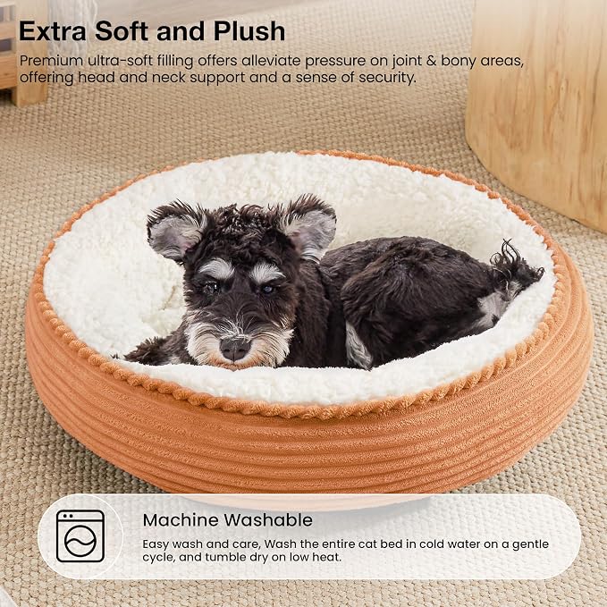 Love's cabin Round Donut Cat and Dog Cushion Bed, 24in Pet Bed for Small or Medium Dogs, Anti-Slip & Water-Resistant Bottom, Soft Durable Fabric Pet Beds, Washable Calming Cat Bed Orange
