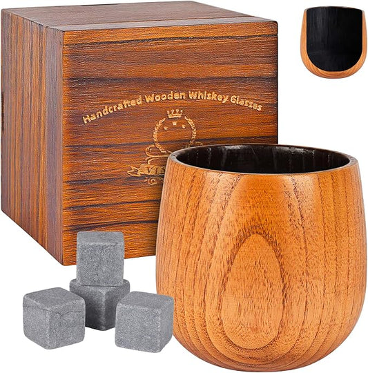 Charred Whiskey Glass Wooden Bourbon Glass Handcrafted 10oz Whiskey Tumbler Old Fashioned Glass Great Whiskey Gifts For Men Husband Dad Brother Birthday Christmas Father's Day Retirement