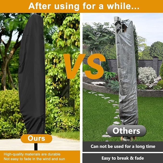 Patio Cantilever Umbrella Covers for Outdoor: Waterproof Offset Umbrella Cover Banana Style with Zipper fits 9FT to 14FT, Black