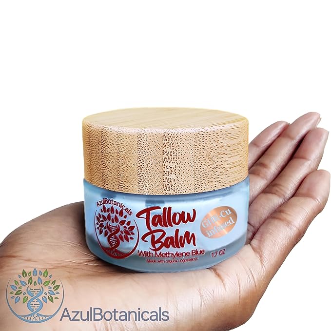Copper Peptide GHk-Cu & Methylene Blue Infused Whipped Grass Fed Tallow Balm, Fine lines, Wrinkles, Eczema, Acne, Full body Moisturizer, For All Skin, With Organic Ingredients 1.7oz