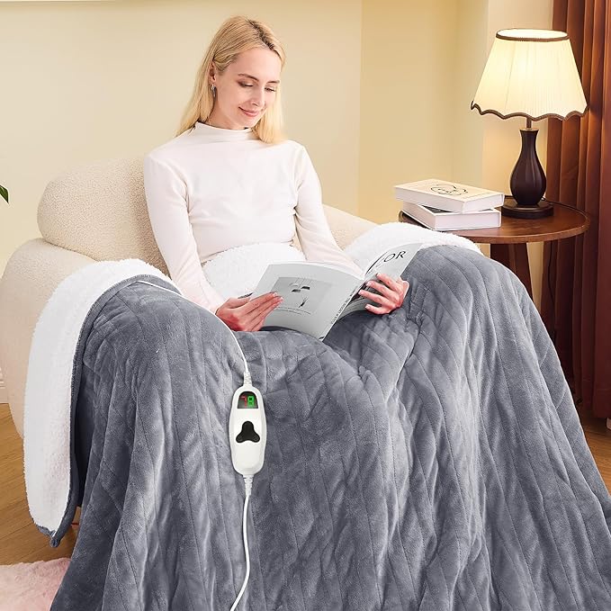 greenoak Heated Blanket Electric Twin 62"X84", Heating Blanket with 10 Heat Levels 1/2/4/6/8 Hours Auto-Off, Fleece Soft Christmas Blanket,Gifts for Grandma Seniors Mom,Misty Grey