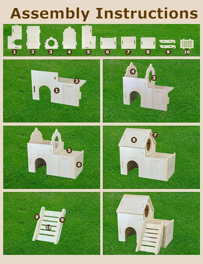 Hamster Hideout Cage Accessories - Hamster House and Habitat Wooden Hide Hut with Climbing Ladder and Platform for Dwarf Gerbils and Mouse Mice Rat Other Small Animals etc.