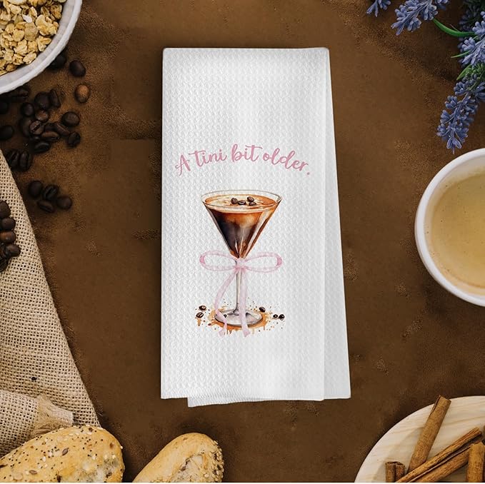 Espresso Martini Kitchen Towels - Coquette Espresso Martini Gift Decorative Waffle Dish Towels, A Tini Bit Older Martini Bar Party Decorations, Hand Tea Towel, 16x24 Inch