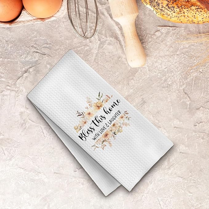 Bless This Home Kitchen Towels, Gifts for Family Dish Tea Towels for Kitchen Decor, House Warming Gifts New Home Decorative Hand Towels for Bathroom, 16x24 Inch