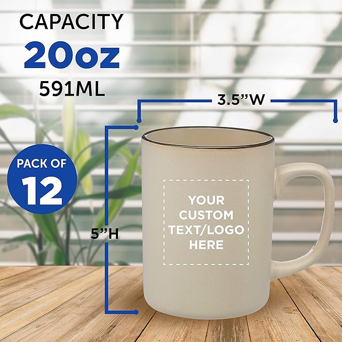 Custom El Grande Matte Ceramic Mugs 20 oz. Set of 12, Personalized Bulk Pack - Perfect for Tea, Espresso, Cappuccino, Hot Cocoa - Beige