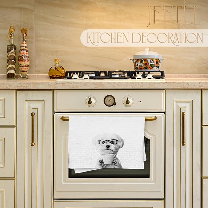 Maltese Gifts Coffee Kitchen Towels, Gifts for Dog Coffee Lovers Decorative Hand Tea Towel for Kitchen Home Bar, Funny Maltese Owners Coffee Bar Decor,16x24 Inch