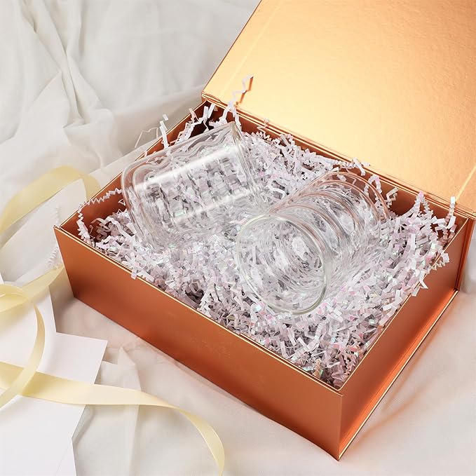 MUMUPACK 4 Pack Rose Gold Gift Boxes With Lids,12x8x4.5 Inch Bridesmaid Proposal Box And Printable Stickers,Proposal Boxes With Ribbon For Wedding, Packaging, Present, Birthday