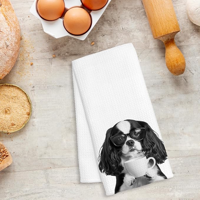 Funny Cavalier King Charles Spaniel Decor Coffee Kitchen Towels Gift, Dog Gifts, Coffee Gifts for Women, Dog Lover Gift Decorative Dish Hand Tea Towels for Kitchen Home Bar Decor, 16x24 Inch