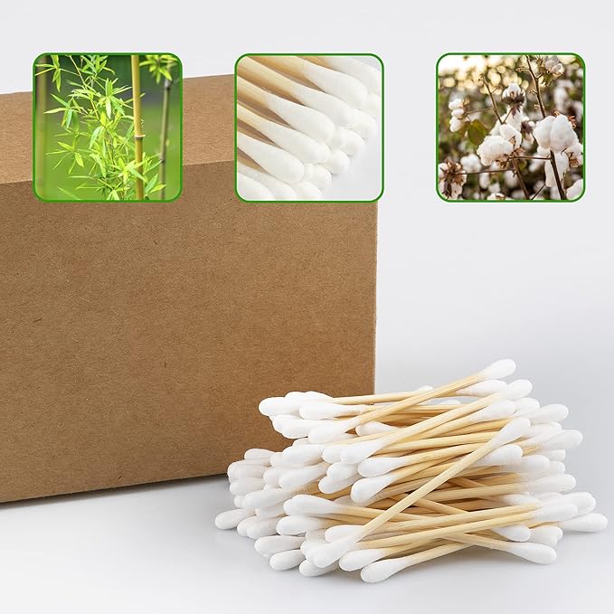 Bamboo Cotton Swabs 400 count, Organic Cotton Swab Round Tips, Natural Wooden Cotton Buds for Ears, Double Heads Ear Sticks Travel, Makeup Remover