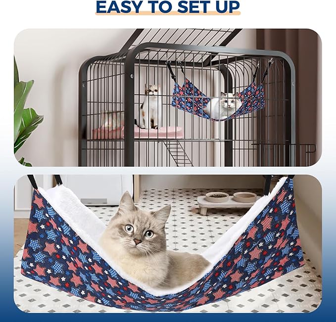 Admaison Cat Hammock for Cage Hanging Reversible 2Pack,Pet Hammock Bed Adjustable,Soft Sleeping Hammock for Cats,Ferret,Puppy,Rabbits,Small Animals (L, Stars)