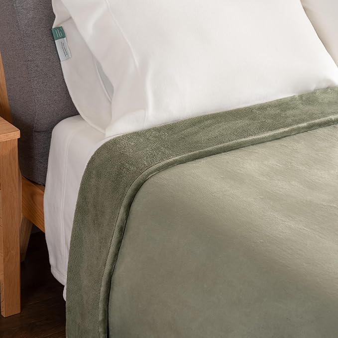 Berkshire Blanket Classic Velvetloft® Solid Blanket Queen Size, Lightweight Cozy Flannel Plush Blanket for Bed and Couch, Dark Sage, 90×90 Inches