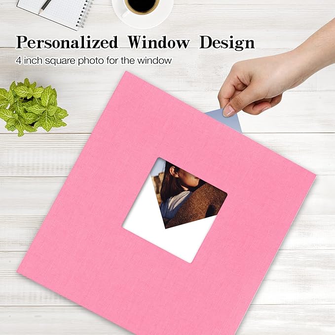 potricher Large Photo Album Self Adhesive 4x6 5x7 8x10 Pictures Linen Cover 40 Blank Pages Magnetic DIY Scrapbook Albums with A Metallic Pen (Pink)