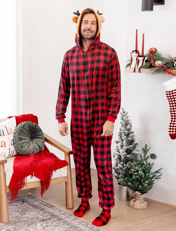 PATPAT Matching Family Christmas Onesie Pajamas – Holiday Hooded Jumpsuit Sleepwear PJs Couples Xmas Loungewear with Socks