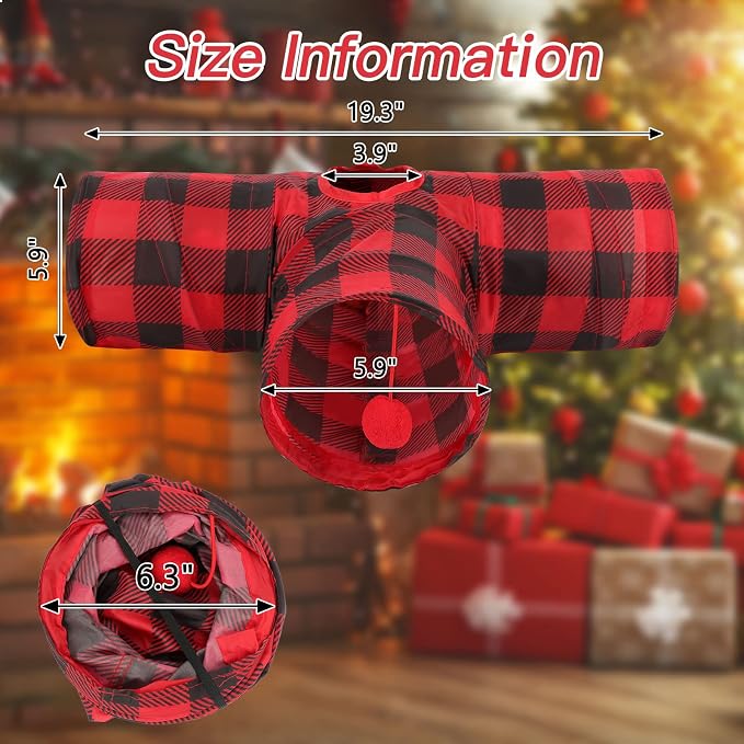 Rypet Guinea Pig Tunnel Hideout 3-Way Collapsible Small Pet Tubes, Red | 3 Way Design for Exploration, Collapsible for Easy Storage, Built-in Play Ball, Hiding & Resting for Hamsters Ferrets