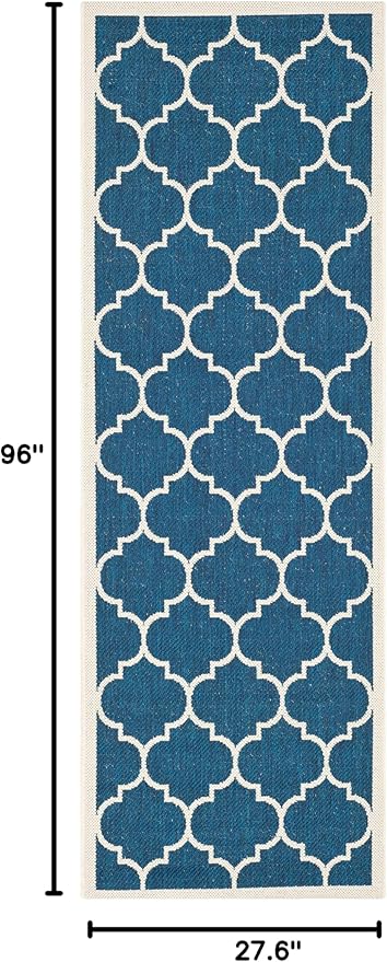 SAFAVIEH Washable Rug Outdoor Courtyard Collection - 2'3" x 8' Runner, Navy & Beige, Non-Shedding & Easy Cleaning, Ideal for Patio, Entryway, Mudroom, Hallway, Kitchen (CY6914-268)