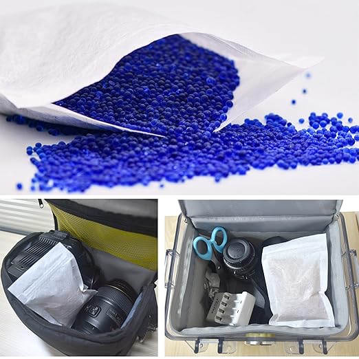 [Net Weight 32LBS] Blue Indicating Silica Gel Beads Desiccants - Rechargeable Desiccant Beads Silica Beads (Blue to Pink, 4 Packs of 8LBS)