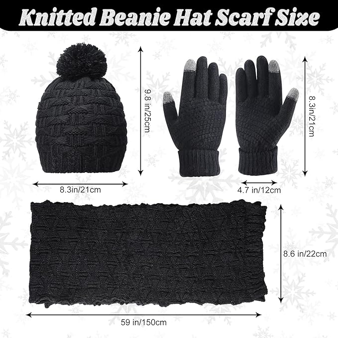JenPen 4 Pcs Winter Hat Scarf and Gloves Set for Women Include Ear Cover Cold Weather Scarf Hat Knit Beanie Gloves