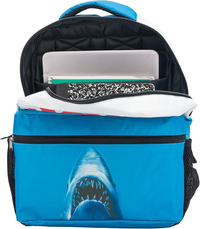 JAWS Movie Poster Backpack, 16 x 12 x 5 Inches, Shark School Bag with Laptop Pocket, 50th Anniversary Edition
