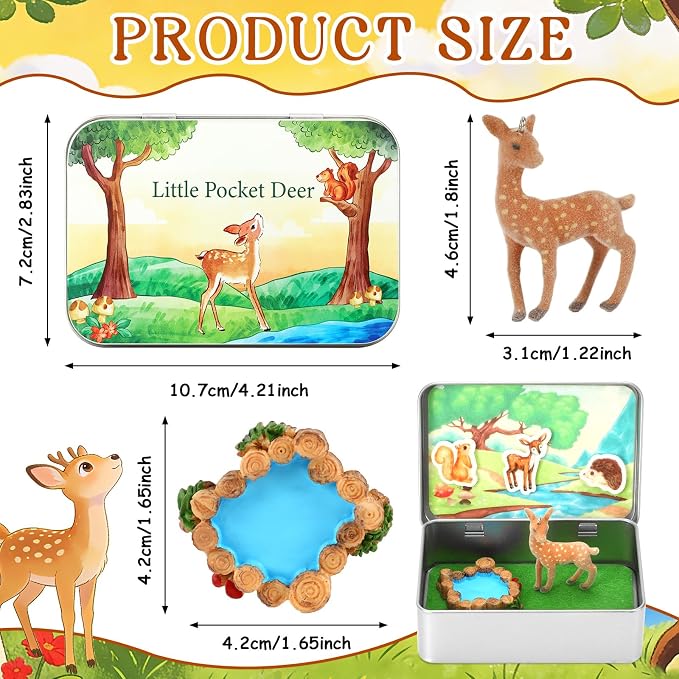 Little Pocket Deer Mini Deer Gift Collectible Travel Buddy | Cute mini deer in a pocket tin, a collectible desk gift for coworkers, friends and woodland animal lovers