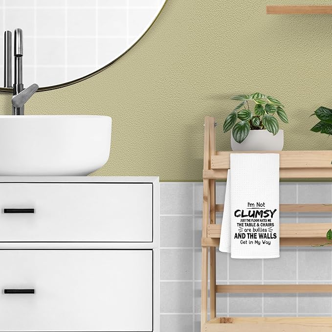 Funny Sarcastic Kitchen Towels - I'm not Clumsy Dish Towels with Saying for Kitchen, Funny Kitchen Decor, Sarcastic for Women, 16x24