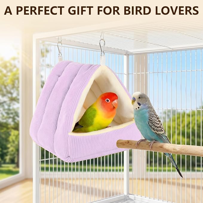 Small Winter Warm Plush Bird Nest Bed for Cage (Small, Purple) | Soft Hanging Bird Hammock Hideaway Hut for Budgies,Cockatiels,Parakeets,Small Medium Birds and Guinea Pig,Washable Bird Bed