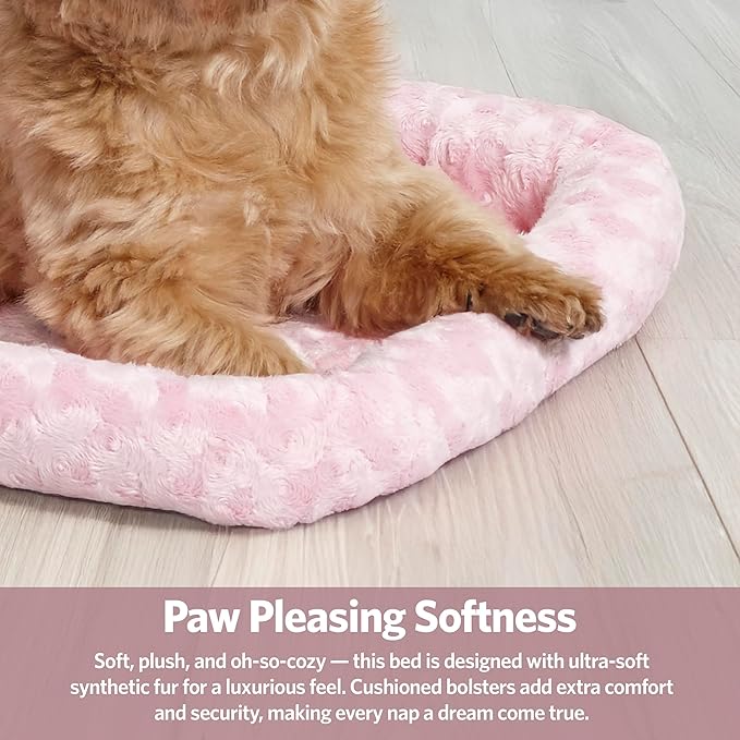 MidWest Homes for Pets QuietTime Fashion XXS Dog Bed - Pink Faux Fur Bolster, Ultra-Soft and Machine Washable, Fits 18-Inch Crates and Carriers, for Small Dogs and Cats