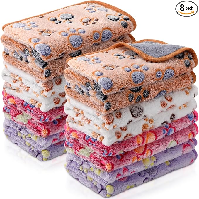 Tudomro 8 Pcs Guinea Pig Fleece Cage Liners, Paw, 35 x 24 Inch | Washable Reusable Small Animal Bedding, Absorbent Blankets for Ferret Chinchilla, Soft Fleece Mat Pads Protect Furniture
