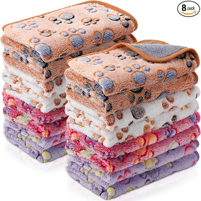 Tudomro 8 Pcs Guinea Pig Fleece Cage Liners, Paw, 14 x 28 Inch | Washable Reusable Small Animal Bedding, Absorbent Blankets for Ferret Chinchilla, Soft Fleece Mat Pads Protect Furniture