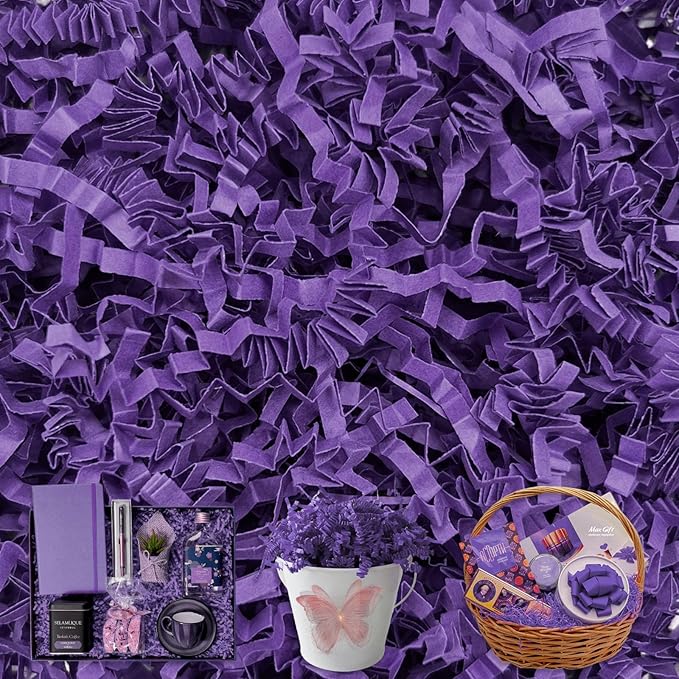 Deep Purple Crinkle Cut Paper Shred Filler, 2 LB Basket Filler Shredded Paper, Confetti Stuffing for Basket Filling, Halloween, Thanksgiving, Christmas Gift Wrapping, Stuffer Party Supplies