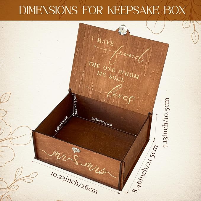 AerWo Wedding Keepsake Box, Wooden Storage Box Large with Lid and Lock, Assembled Keepsake Memory Box, Gift for Newlyweds Wedding Anniversary Engagement Photo Letter Time Capsule
