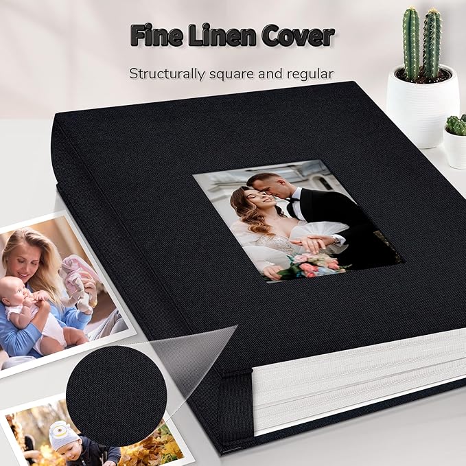 Photo Album 4x6 with 1000 Pockets,Slip-in Picture Albums,Linen Cover Memory Book with Front Window,White Page Vertical Photo Book for Wedding,Family,Anniversare,Baby,Vacation