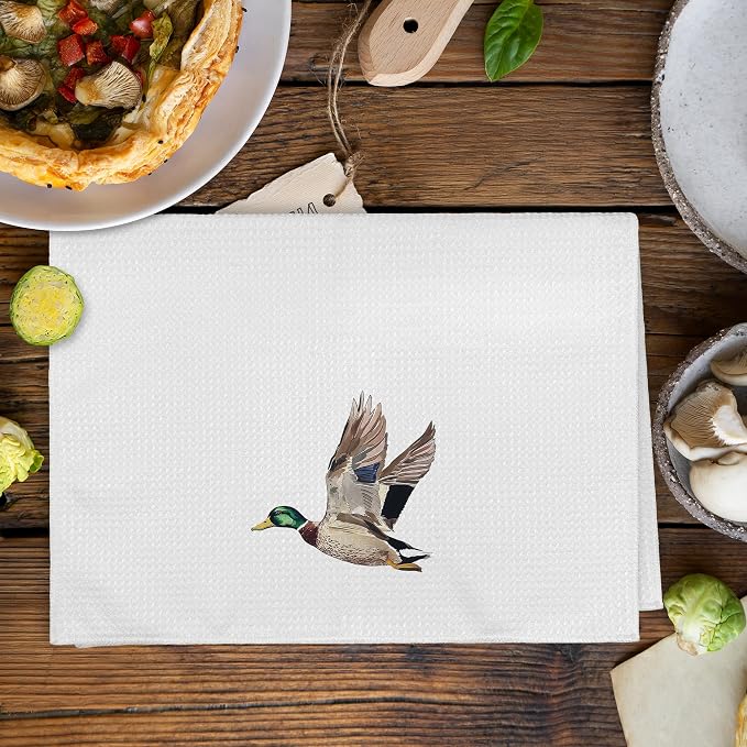 Funny Mallard Duck Kitchen Towels and Dishcloths Sets of 2, Mallard Duck Nursery Decor Gifts, Woodsy Rustic Farm Hunting Nursery Home Decor Dish Hand Tea Towels for Bathroom Kitchen,16x24Inch