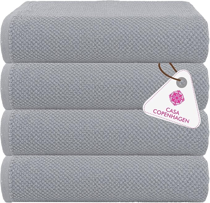 CASA COPENHAGEN Popcorn Textured 4 Pieces Bath Towel Set- Grey Violet, 550 GSM 4 Bath Towel Rough & Tough Use Cotton Towels Gift Set for Bathroom