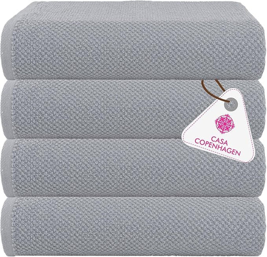 CASA COPENHAGEN Popcorn Textured 4 Pieces Bath Towel Set- Grey Violet, 550 GSM 4 Bath Towel Rough & Tough Use Cotton Towels Gift Set for Bathroom