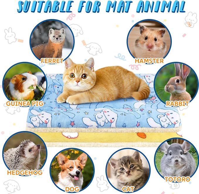 2 Pcs Guinea Pig Bed, Washable Rabbit Bunny Bed Mat Soft Small Animal Winter Bed Pads Sleeping Pads for Rat Chinchilla Hedgehog Hamster Squirrel Ferret (19 x13 inch)