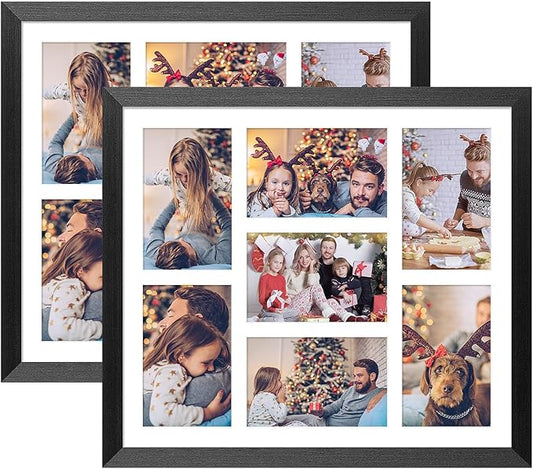 13.5x15.5 Collage frame with 7 Openings 4X6 Pictures, Multiple Picture Frame with Mat, Wall or Tabletop Decor, Black Wood Grain,2 Pack