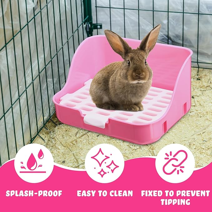 Reallnaive 15 Pcs Rabbit Starter Kit Small Rabbit Litter Box Girls Gift Animal Grooming Kit Bunny Toys Bowl Blankets with Cleaning Set for Guinea Pig Accessories(Pink)