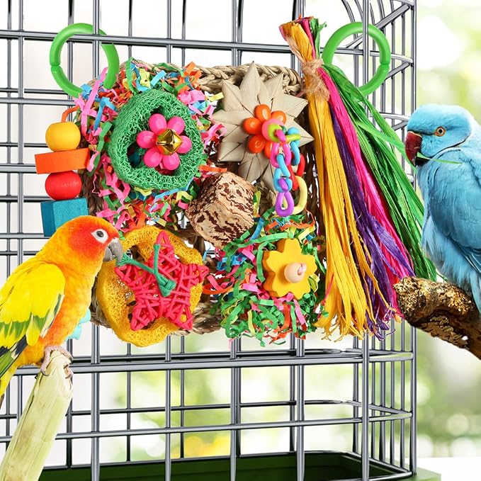 Bird Toys, Parakeet Toys Bird Foraging Toys Grass Mat Climbing Wall for Parakeet,Parrot,Cockatiel,Conure,Lovebird,Budgie Cage Small to Medium Birds (Warm Sun)