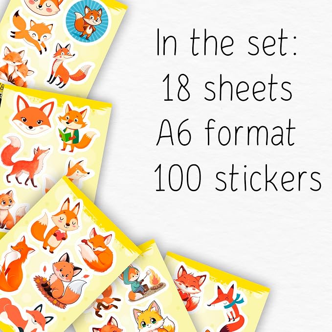 100Pcs Cute Fox Stickers for Water Bottle, Small - Fox Party Supplies & Decorations - Gift for Women & Men