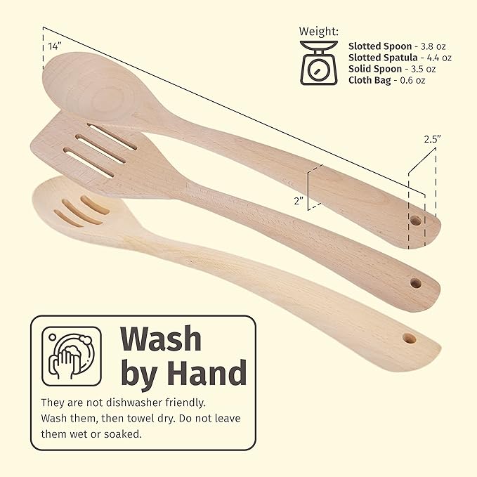 PrintSupremacy Beechwood Personalized Kitchen Utensils, Non Stick Wooden Kitchen Gadget Pan Cookware, Cook Gift Set for Holidays, Engraved Kitchen Stuff (Custom, 1 pc - Slotted Spoon)