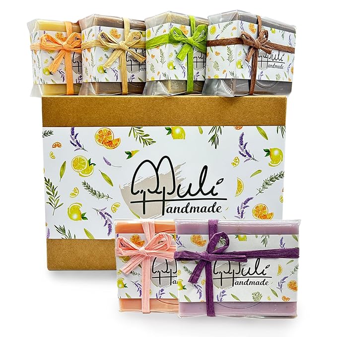 Natural Handemade Bar Soap for Men and Women with Essential oils, Scented Bar Soaps for Bath, Fragrance Gift Set (Pack of 6) Comfrey, Rose Marseille, Calendula, Dead Sea Mud, Artemisia Argyi, Lavender