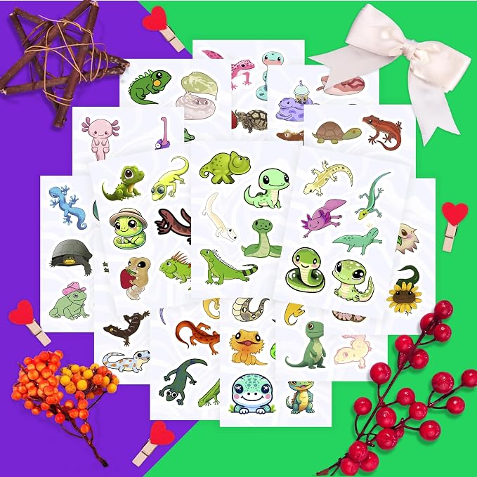 100Pcs Reptile Stickers, Lizard Stickers for Water Bottle and Laptop - Reptile Party Supplies & Decorations, Snake Vinyl Decals, Gifts for Women & Men